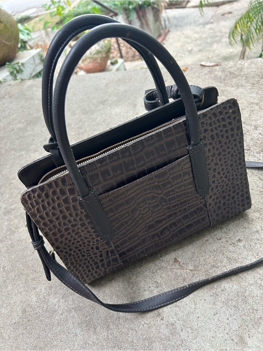 Women's Croc-Embossed Top-Handle Satchel - Dark Brown